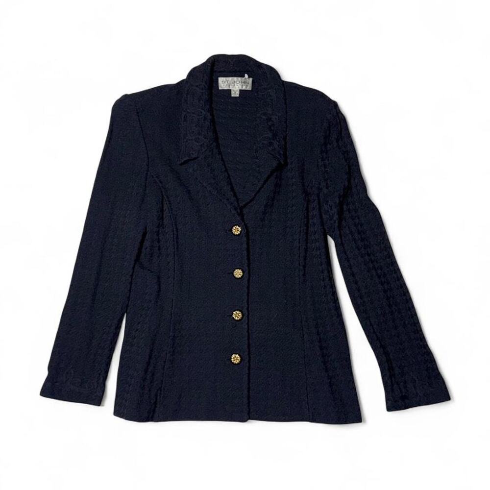 Vintage Women’s St. John Collection navycable knit cardigan gold buttons size 8